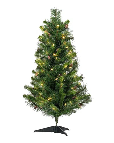 Vickerman 3ft Cheyenne Pine Artificial Christmas Tree With 100 Multi-colored  Led Lights In Green