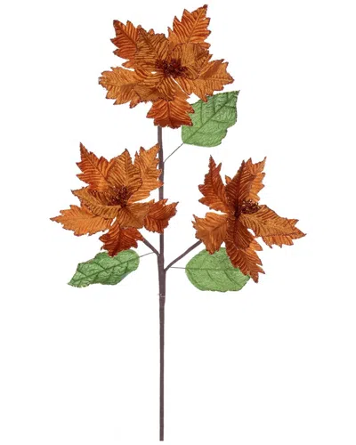 Vickerman 3pc Velvet Razor Poinsettia Stems In Orange