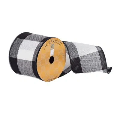 Vickerman 4" X 10 Yards Black And White Plaid Christmas Ribbon In Black,white