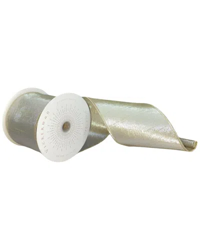 Vickerman 4in X 10-yard Champagne Metallic Christmas Ribbon In White