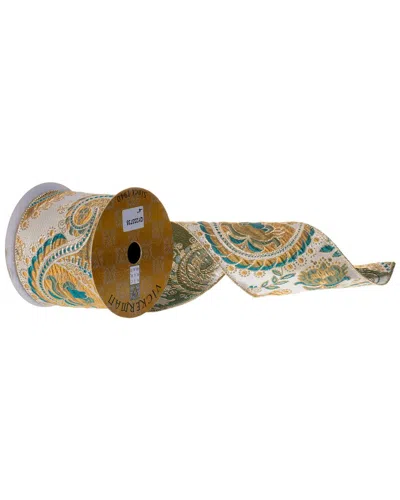 Vickerman 4in X 10-yard Gold Paisley Wired Ribbon In Multi