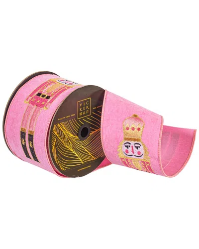 Vickerman 4in X 10-yard Pink & Gold Nutcracker Ribbon
