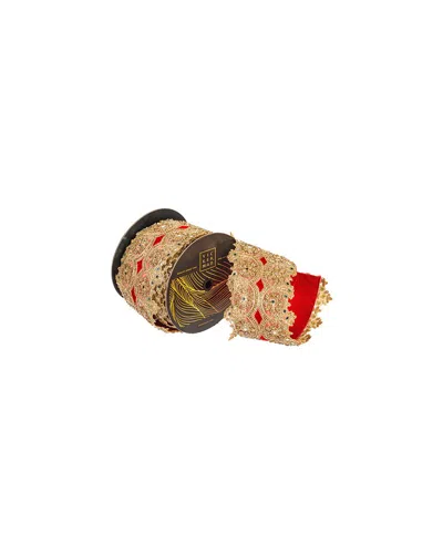 Vickerman 4in X 10-yard Red Scallop Velvet Wired Ribbon In Brown
