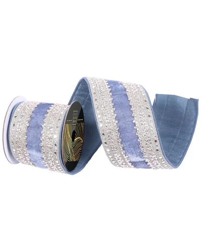 Vickerman 4in X 5-yard Denim Blue Velvet Wired Ribbon