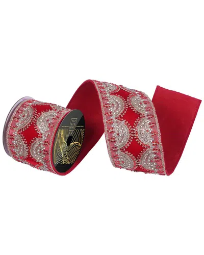 Vickerman 4in X 5-yard Red Velvet Scallop Wired Ribbon In Multi