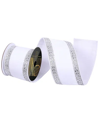 Vickerman 4in X 5-yard White Velvet Wired Ribbon
