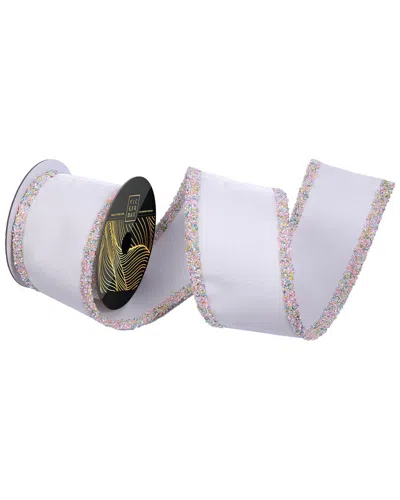 Vickerman 4in X 5-yard White Velvet Wired Ribbon