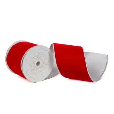 Vickerman 4"x10 Yds Red Velvet With Silver Metallic Trim/backing Ribbon.