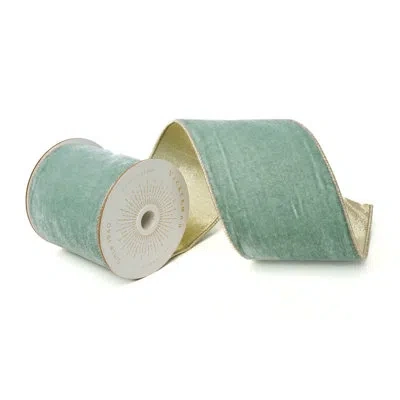 Vickerman 4"x10 Yds Velvet With Gold Trim/backing Ribbon. In Light Blue
