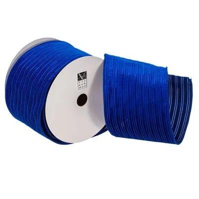 Vickerman 4"x10yd Royal Blue Velvet Lined Satin Back Ribbon. Crafted From Polyester, Measuring 4 Inches In Wid