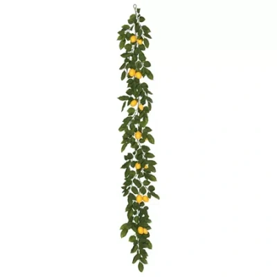 Vickerman 6' Green And Yellow Salal Leaf Lemon Garland Featuring 52 Branches With 14 Lemons