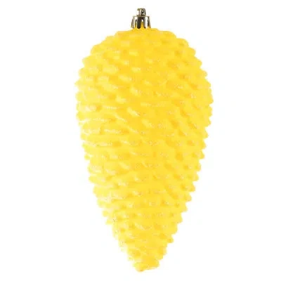 Vickerman 7" Yellow Matte Glitter Pinecone Christmas Ornament, 4 Per Set