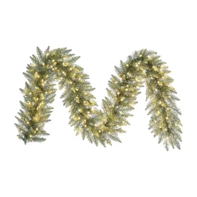 Vickerman 9' Champagne Christmas Garland With 100warm White Led Lights In Green