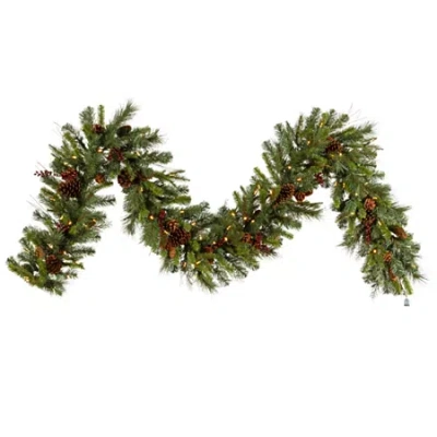 Vickerman 9' Cibola Mixed Berry Christmas Garland With 100 Warm White Led Lights In Green