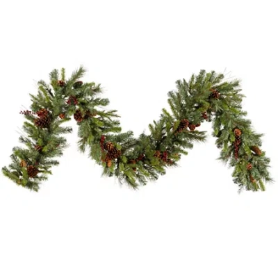 Vickerman 9' Cibola Mixed Berry Christmas Garlandunlit In Green