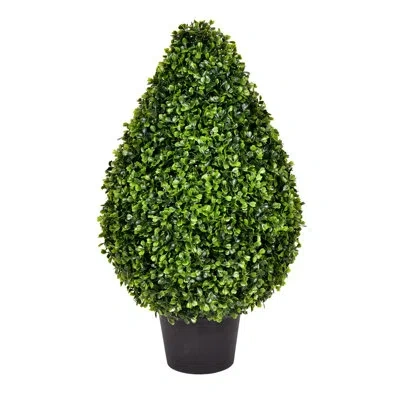 Vickerman Artificial Boxwood Teardrop Shaped Bush, Black Plastic Pot