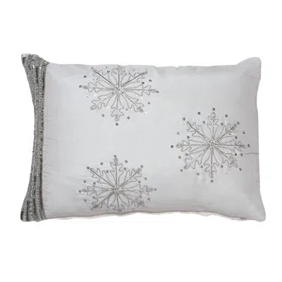 Vickerman Banded Snowflake Throw Pillow In White