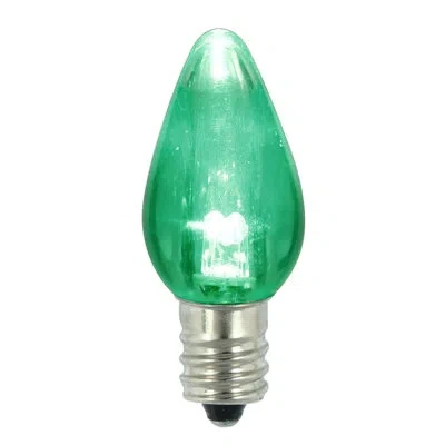 Vickerman C7 Transparent Plastic Led Green Dimmable Bulb, E12 Nickel Base, 3 Diodes, .90watts, 120volts, 4 Lum