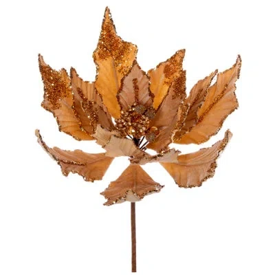Vickerman Double Sided Artificial Velvet Poinsettia Pick In Gold