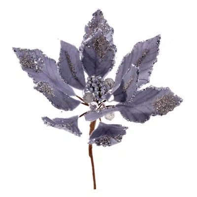 Vickerman Double Sided Artificial Velvet Poinsettia Pick In Silver