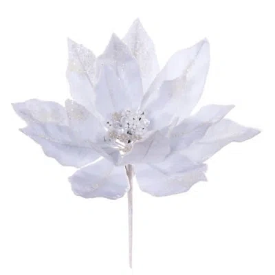 Vickerman Double Sided Artificial Velvet Poinsettia Pick In White