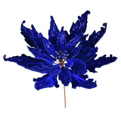 Vickerman Midnight Velvet Sequin Poinsettia Centerpiece In Blue