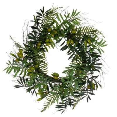 Vickerman Mixed Olive Leaf 4" Plastic Wreath In Green