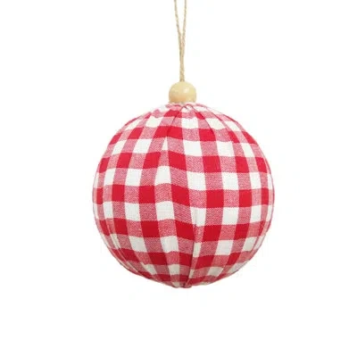 Vickerman Plaid Cloth Ball Ornament In Red