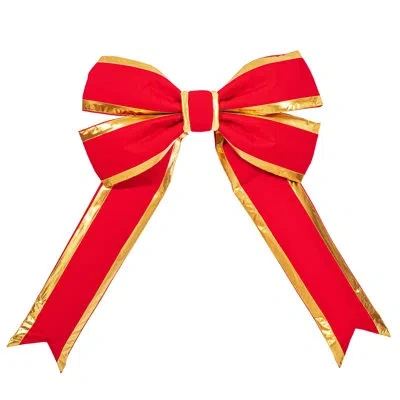 Vickerman Red Canvas Gold Trim Outdoor Christmas Bow Uv In Red-gold