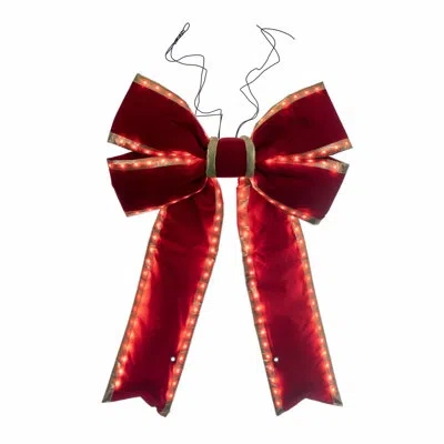 Vickerman Red Velvet Gold Trim Outdoor Christmas Bow Uv In Red-gold