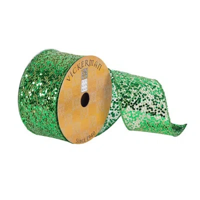 Vickerman Sequin Woven Dupion Ribbon In Green