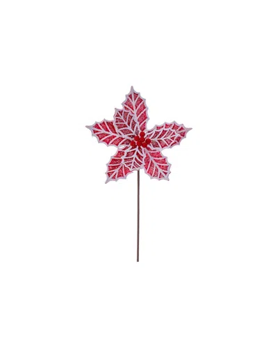 Vickerman Set Of 3 Red & White Poinsettia Artificial Christmas Stems In Pink