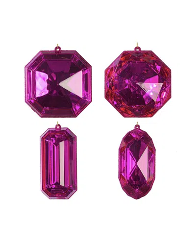 Vickerman Set Of 4 Pink Jewel Glitter Ornaments In Purple