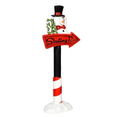 Vickerman Snowman Skating Rink Sign Holiday Shaped Ornament In Red