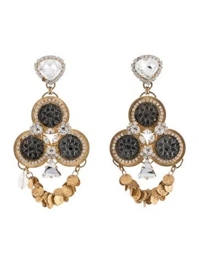 Pre-owned Vickisarge Crystal & Coin Drop Statement Clip On Earrings In Multi
