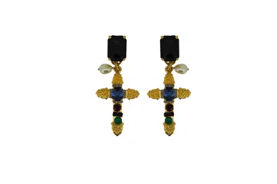 Vickisarge Women's Black / Blue / Green The Cabochon Cross Earrings In Multi