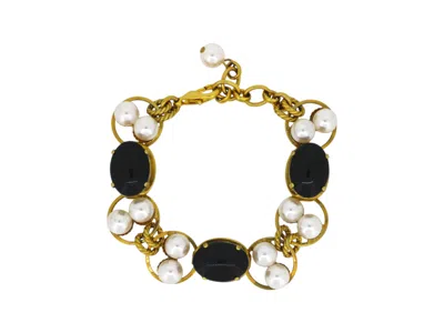 Vickisarge Women's Black / White Crystal & Black Cabochon Bracelet
