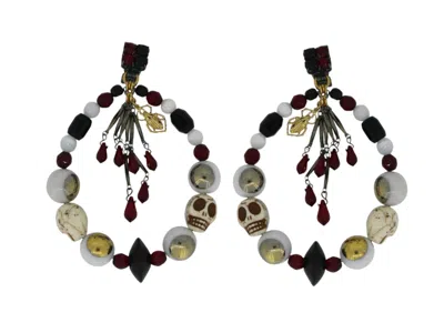 Vickisarge Women's Black / White The Jumbo Skull & Scarab Hoops - Clip