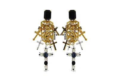 Vickisarge Women's Gold / Black / White The Relic Earrings - Clip In Multi
