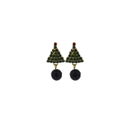 Vickisarge Women's Gold / Green / Black Yuletide Tree Earrings - Pierced