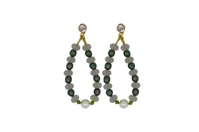 Vickisarge Women's Gold / Green / Neutrals Green Baroque Pearl & Crystal Hoop Earrings