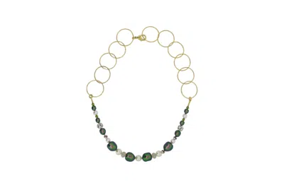 Vickisarge Women's Gold / Green / Neutrals Small Green Pearl & Chaton Necklace