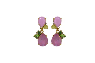 Vickisarge Women's Gold / Green / Pink Bloom Drop Earrings