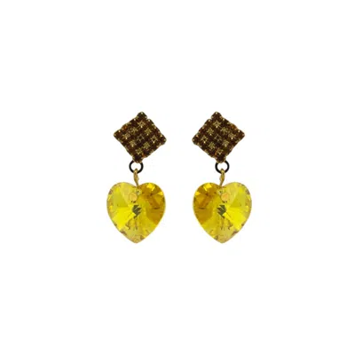 Vickisarge Women's Gold / Green Yuletide Crystal Heart Earrings