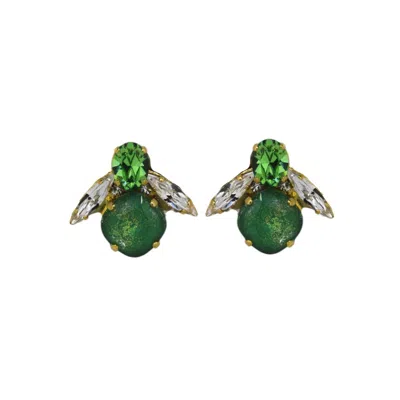 Vickisarge Women's Gold / Green Yuletide Green Baby Bee Earrings - Clip