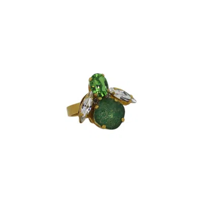 Vickisarge Women's Gold / Green Yuletide Green Big Bee Ring In Multi