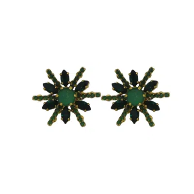 Vickisarge Women's Gold / Green Yuletide Green Burst Earrings - Clip
