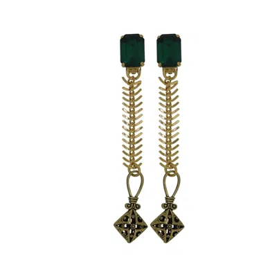 Vickisarge Women's Gold / Green Yuletide Green Fir Drop Earrings - Clip