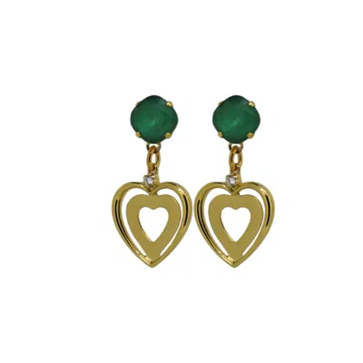 Vickisarge Women's Gold / Green Yuletide Green Heart Earrings