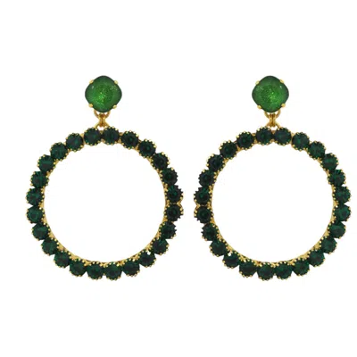 Vickisarge Women's Gold / Green Yuletide Green Hoop Earrings - Clip